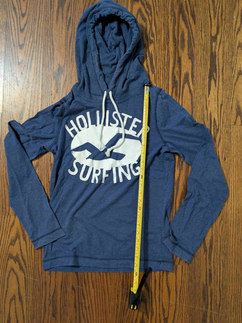 Vintage Hollister Blue Surf Graphic Lightweight Hoodie Tee Size S Y2K Beach Core